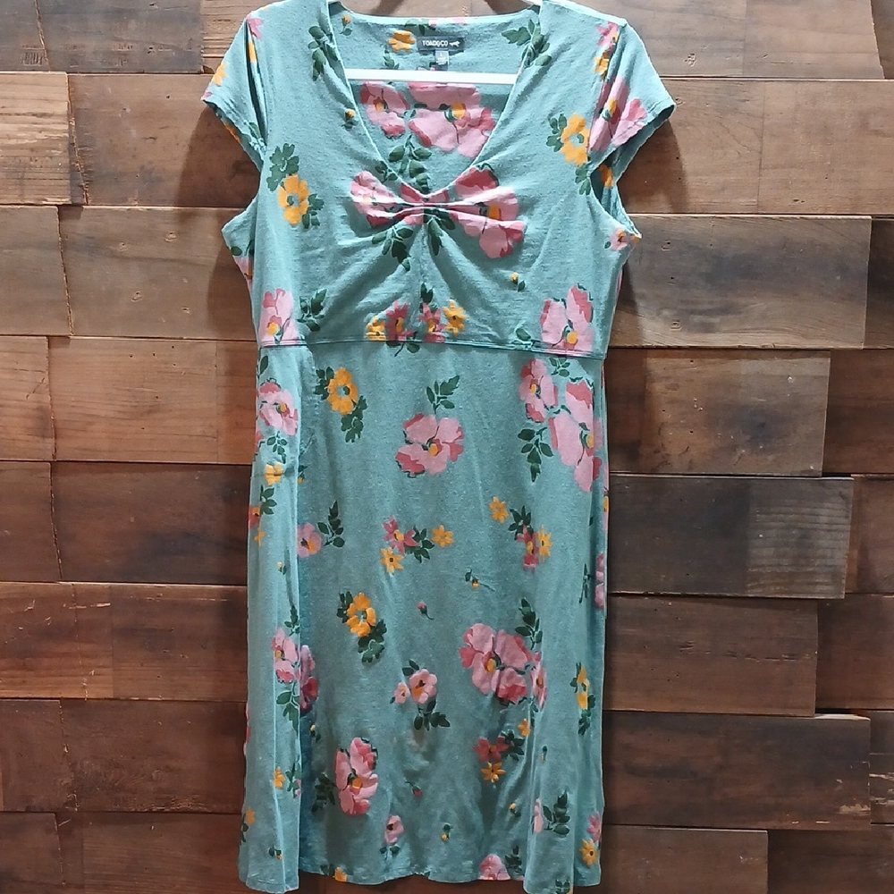 Toad&Co Pink and Green Flutter Sleeve Sundress